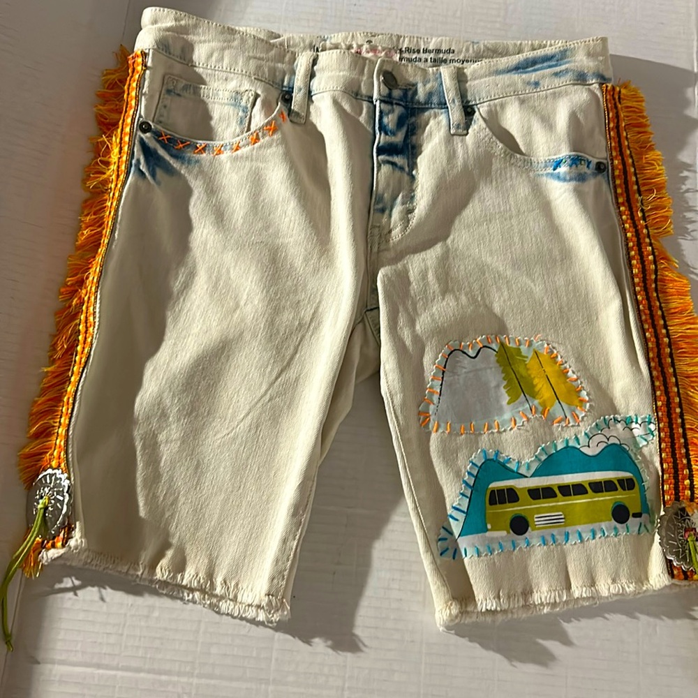 GAUDY CHIC boutique designed Happy Camper shorts with fringe & western conches.